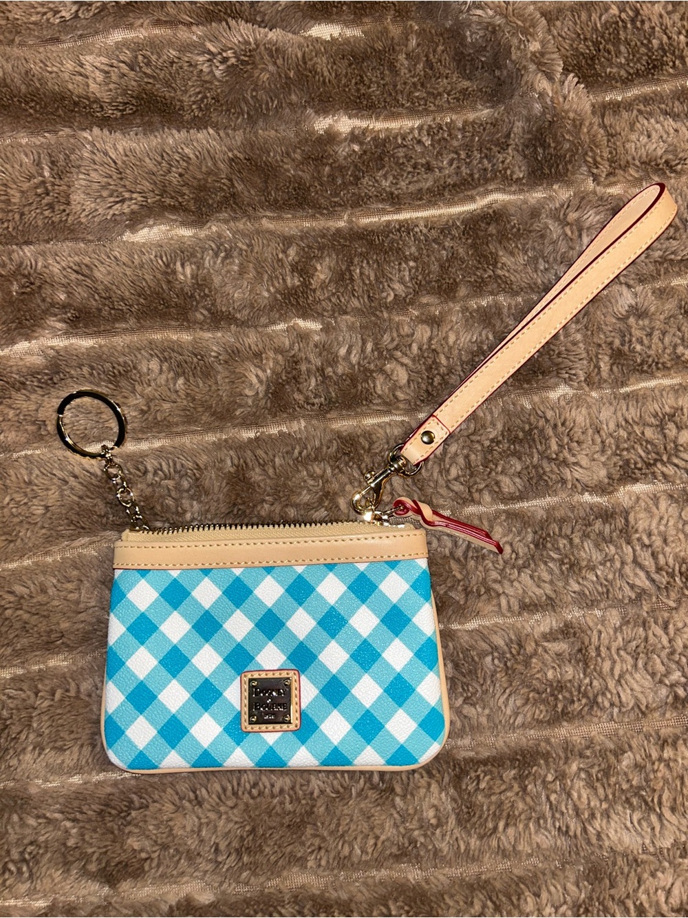 Dooney & Bourke Turquoise and Cream Gingham Wristlet